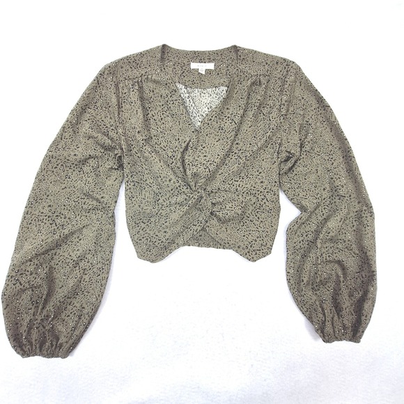 Mable Tops - MABLE Cropped Top Womens Medium Olive Green Animal Print Twist Front Boho Chic